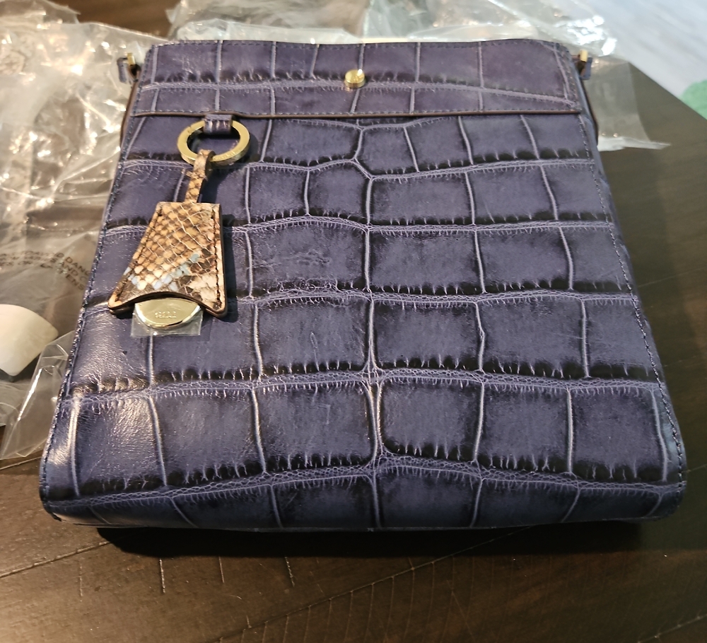 G.I.L.I. Croc-Embossed Purple Crossbody Bag with Snake Charm